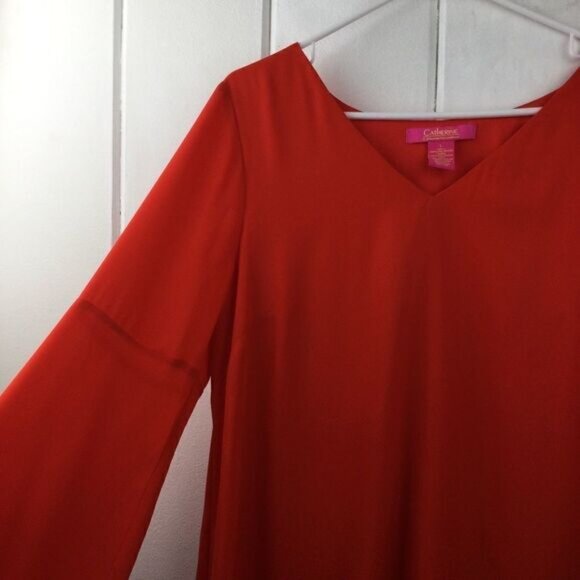 Catherine Malandrino Lagenlook Dress Red V-neck, Size Large - Picture 8 of 10